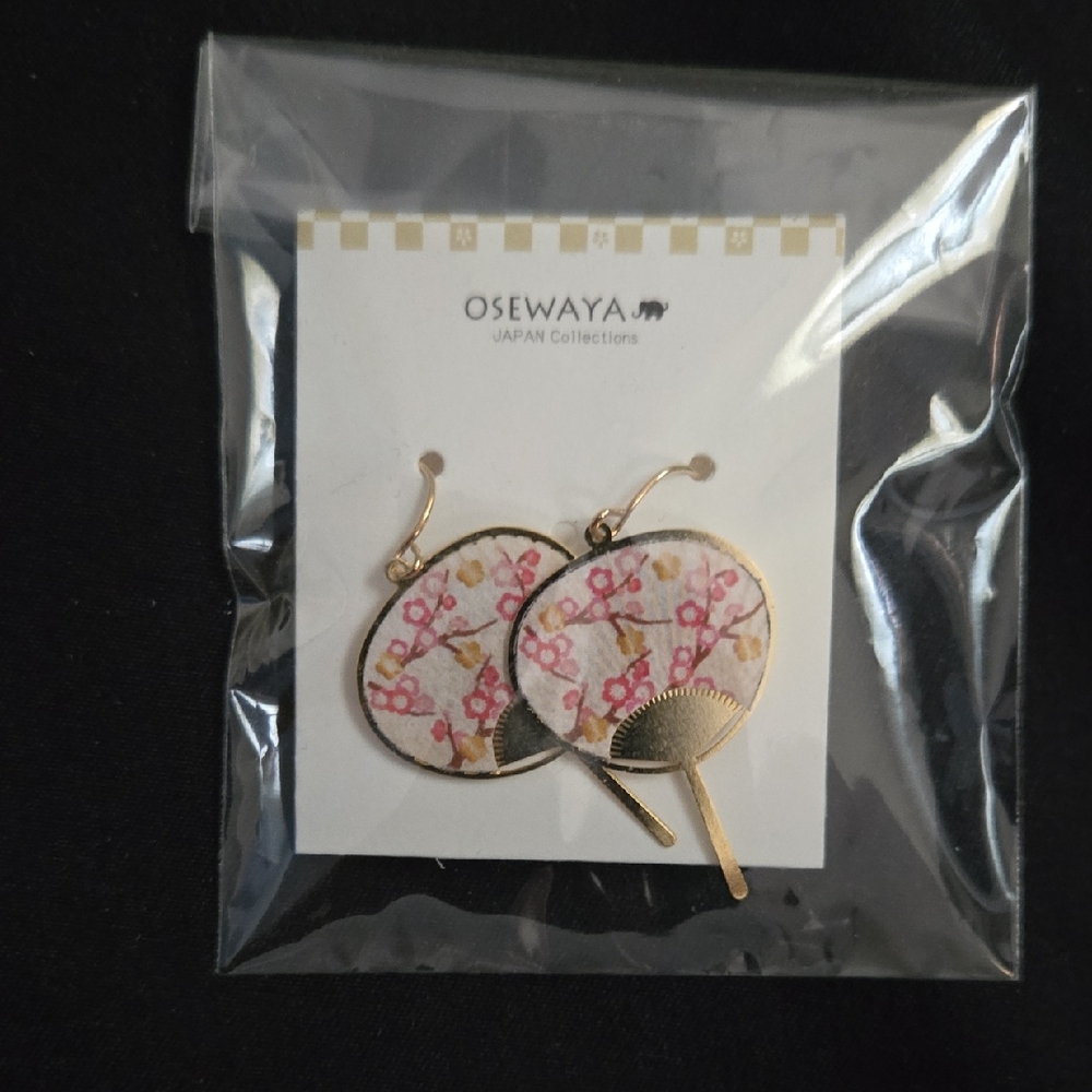 Osewaya Fan Earrings with Pink Floral Design